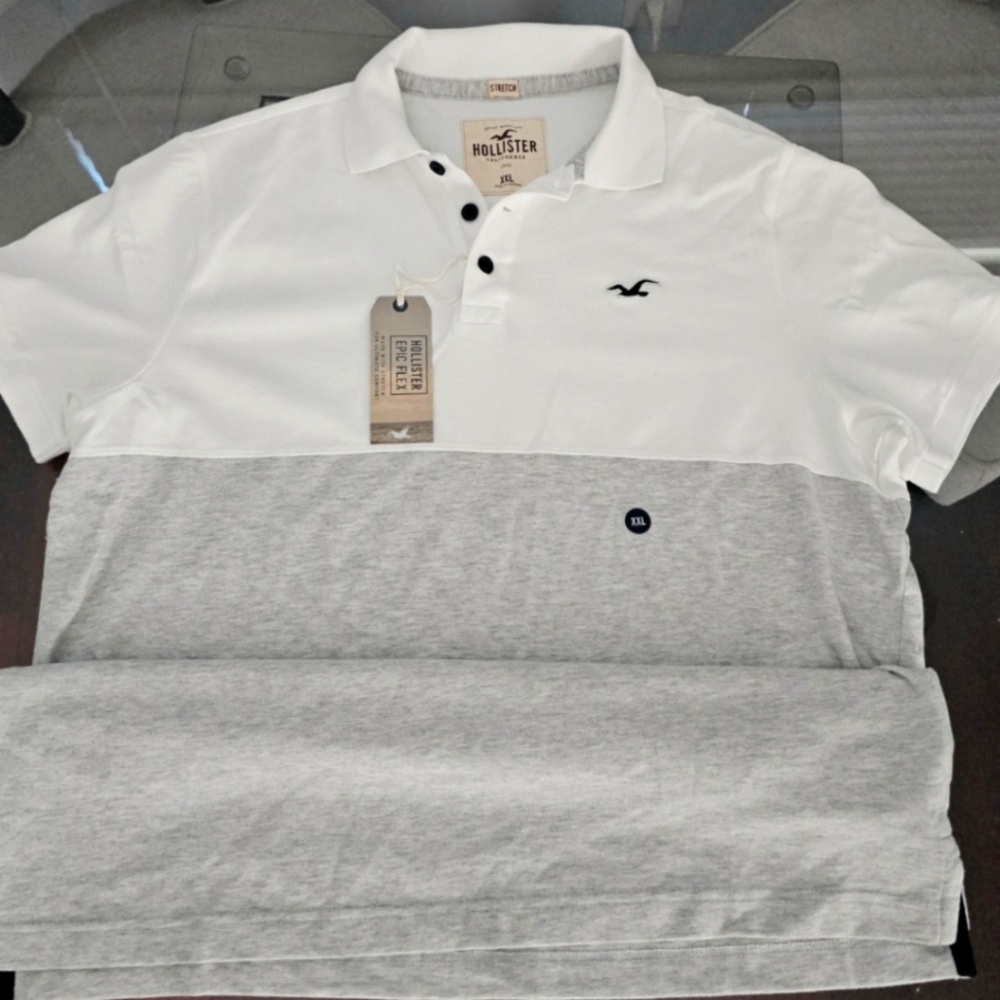 Men's Hollister Vintage Polo Shirt Color Block XXL White Gray Epic Flex